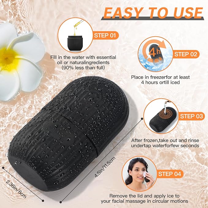 Ice Roller for Face and Eye, Upgrated Ice Face Roller,Facial Beauty Ice Roller Skin Care Tools, Ice Facial Cube, Gua Sha Face Massage, Silicone Ice Mold for Face Beauty (Black)