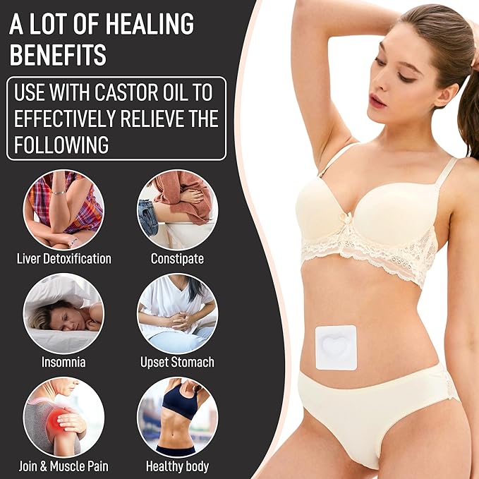10Pcs Castor Oil Pack Wrap in Belly Button for Liver Detox, Highly Absorbent Self-Adhesive Castor Oil Wrap Organic Cotton, Anti-Seepage(Oil Not Included)