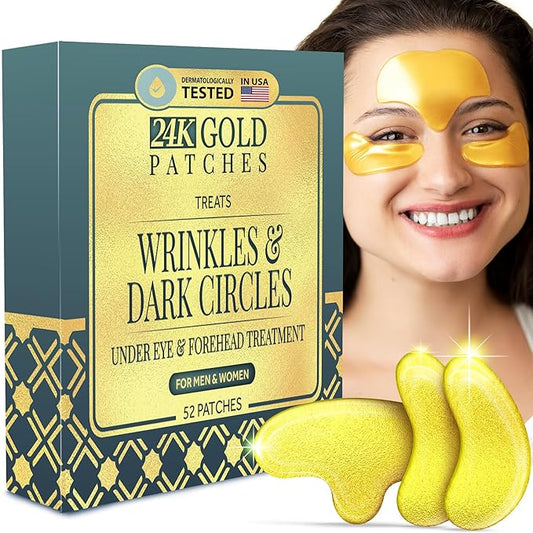 Forehead and Under Eye Wrinkle Patches for Face - Collagen, Hyaluronic Acid and Vitamin A Skin Pads - Forehead Line Remover Wrinkle Eye Patch Set - 52 Golden Sachets
