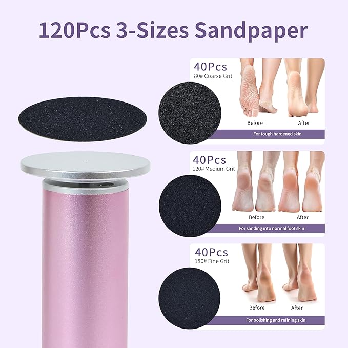Professional 800RPM Electric Foot Callus Remover with 120pcs Sandpaper Discs, 4.8IN Aluminum Callus Remover for Feet, Stepless Speed Control Foot File for Dead Skin (Black)