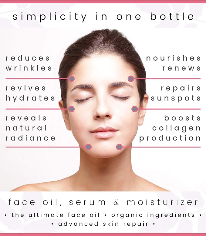 Face Oil Serum - Anti Aging Organic Elixir for Face and Eyes with Sea Buckthorn, Argan, Rosehip & CoQ10, Neroli & Immortelle Essential Oil Blend