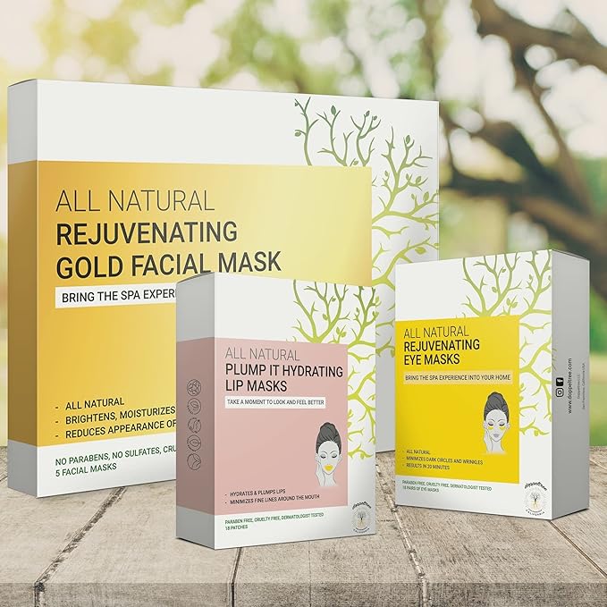 Doppeltree Golden Self-care Bundle: Gold Face Mask + Gold Lip Mask + Gold Eye Mask