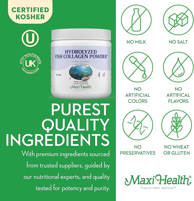 Collagen Powder - Collagen Protein Powder - Marine Collagen Powder for Women and Men - Type I Unflavored Fish Collagen Hydrolyzed Collagen Protein - Healthy Hair Growth and Skin Supplement (5.46 oz)