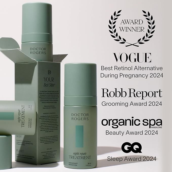 Doctor Rogers Night Repair Treatment REFILL. Restoring & Hydrating Anti-Aging Face Serum with Glycolic Acid, 1 Ounce (30 ml)