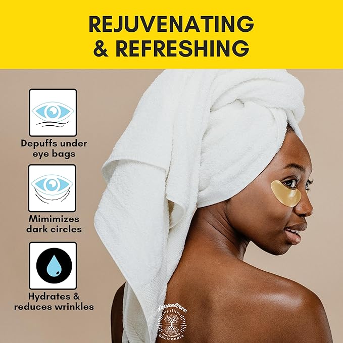 Under Eye Patches & Masks (18 Pairs) - All Natural Anti Aging Treatment for Bags, Puffiness, Wrinkles, & Dark Circles - 24K Gold, Collagen, Hyaluronic Acid, Hydrogel - Formulated in San Francisco