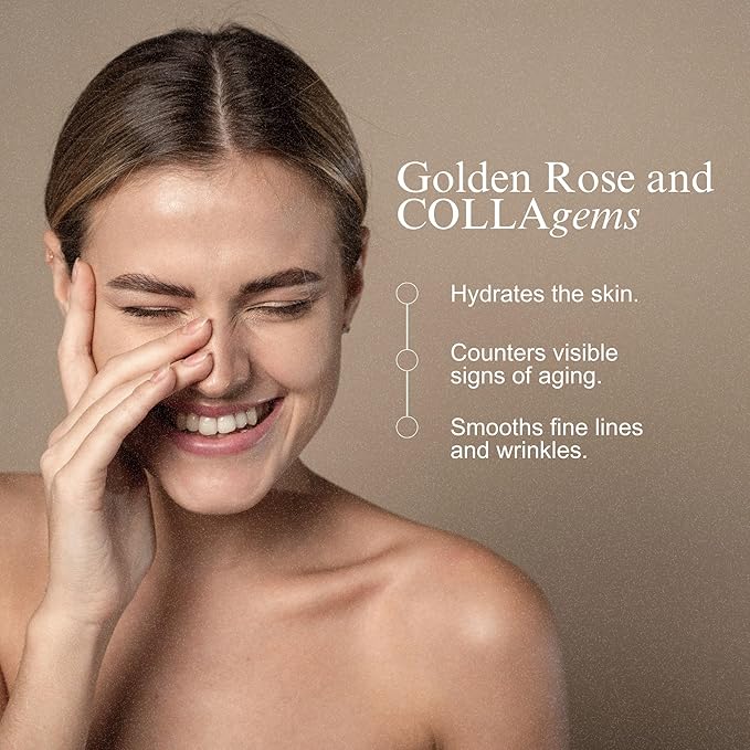 Golden ROSE Serum + CollaGEMS - Pure Rose Essential Oil with Colloidal Gold, Hyaluronic Acid & Vitamin C & Collagen Balls - Daily Face Routine for Anti-aging, Firming, Restore & Brighten Skin