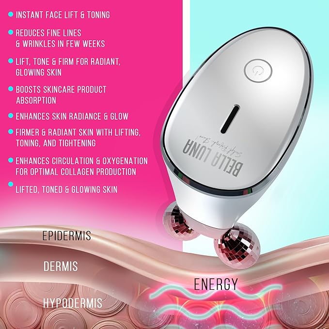 5-in-1 Microcurrent Facial Device for Face Tightening, Lifting & Wrinkle Reduction – Non-Invasive Anti Aging Tool, Jawline Shaper & Skin Lifting Face Sculpting Device for At-Home Skincare