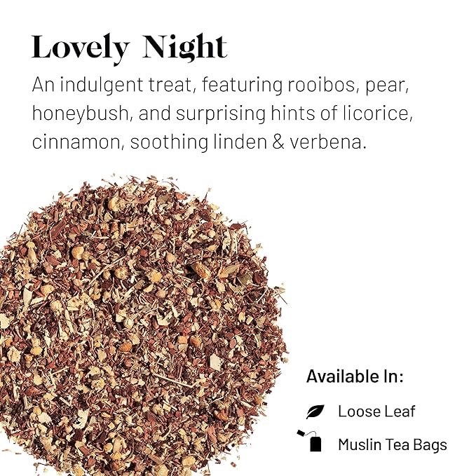 Kusmi Tea Lovely Night - 20 Muslin Tea Bags - Organic Nighttime Tea Blend of Rooibos, Honeybush, Pear, Licorice & Linden - Caffeine Free - Enjoy Hot or Iced