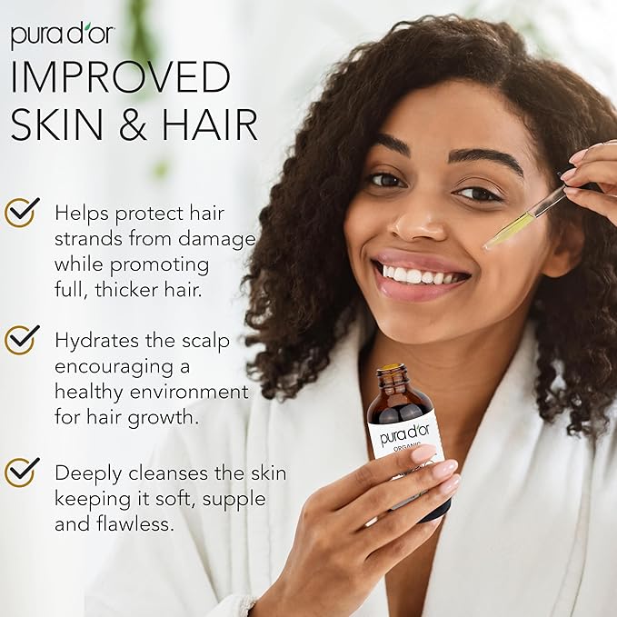 PURA D'OR 4 Oz ORGANIC Jamaican Black Castor Oil - Natural Smoky Scent - 100% Pure USDA Certified Cold Pressed, Hexane Free Eyelash & Eyebrow Serum - For Fuller, Thicker Lashes & Brows - Skin & Hair