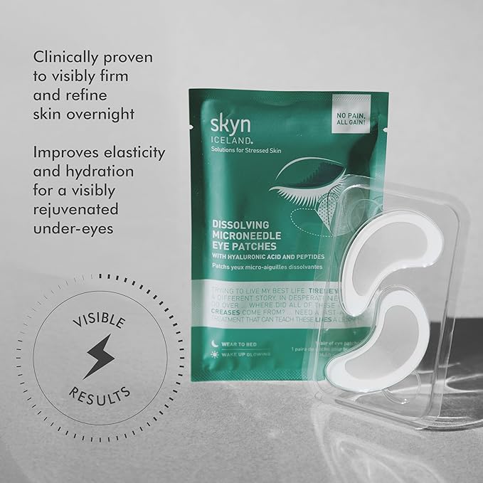 Skyn Iceland Dissolving Microneedle Under Eye Patches with 39% Hyaluronic Acid & Peptides No-Slip Eye Masks for Firming Wrinkles & Fine Lines 8 Pairs