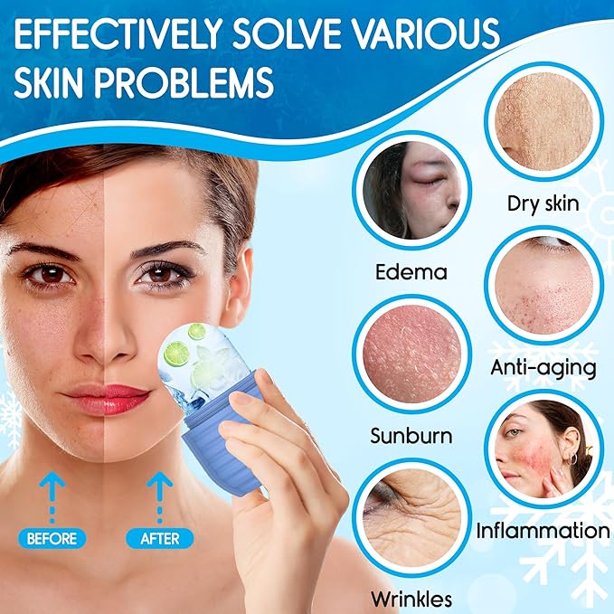 2Pcs Ice Roller for Face, Ice Face Roller, Reusable Silicone Ice Mold for Face, Facial Beauty Ice Roller Skin Care Tools for Shrink Pores Anti Wrinkle Reduce Puffiness (Black + Rose)