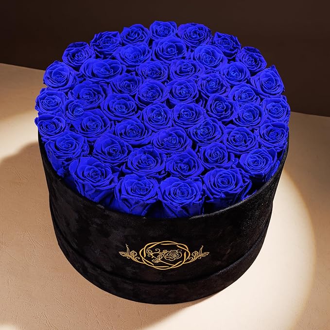 47 Flowers in a Luxury Suede Box, Birthday Gifts for Women, Preserved Flowers, Mothers Day Roses Gift for Mom,Blue