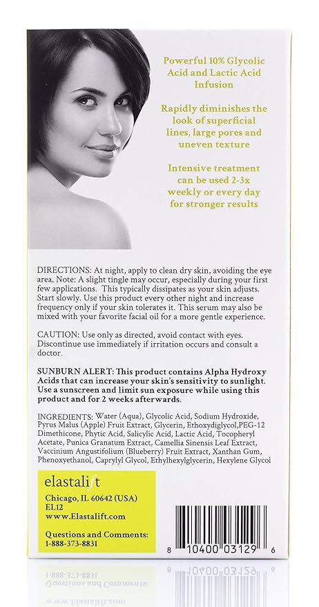 Elastalift Resurfacing Glycolic Acid Facial Peel Serum, Anti-Aging Dark Spot Corrector Facial Peel Reduces Enlarged Pores, Minimizes Fine Lines, Evens Skin Tone, Exfoliating Chemical Peel, 1.75 Fl Oz