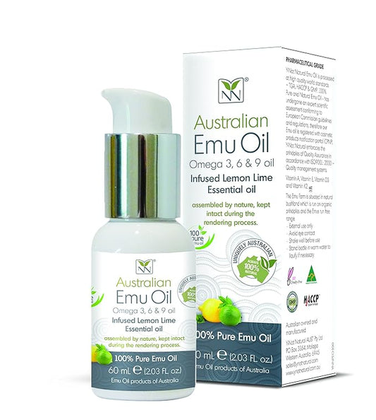 Y-Not Natural Ultra Pure Australian Emu Oil - Luxury Emu Oil 60 mL - Free Range Aboriginal Omega 3, 6 & 9 Infused with Lemon Lime - The Ultimate Moisturizer for Skin, Hair, Nails, and Scalp