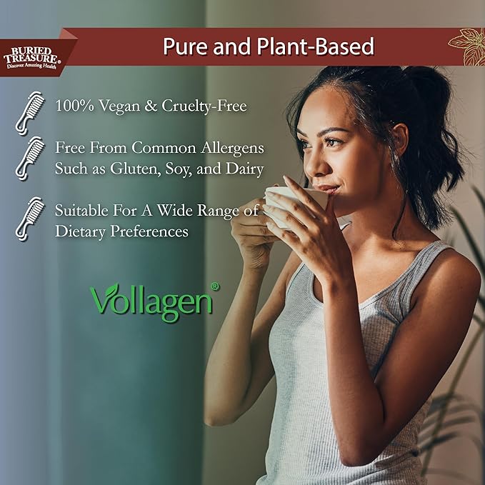 Buried Treasure Nature's Vollagen – 2000mg Vollagen Complex, Skin, Hair, and Joint Health, 100% Plant-Based, Gluten-Free, Soy-Free, Dairy-Free, Chocolate Mocha Flavor, 16oz Liquid