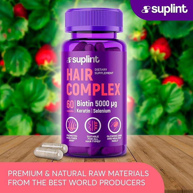 Hair Vitamin Complex with Biotin 5000mcg, Keratin, Selen, Zink | Hair Growth Supplement with Vitamin A, C, D, E, B12 | Hair, Skin & Nail Support Supplement for Women & Men | 60 Capsules