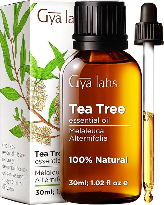 Gya Labs Australian Tea Tree Oil for Skin, Hair, Face & Toenails - 100% Pure Natural Melaleuca Tea Tree Essential Oil for Piercings, Scalp, Hair & Candle Making (1.02 Fl Oz)