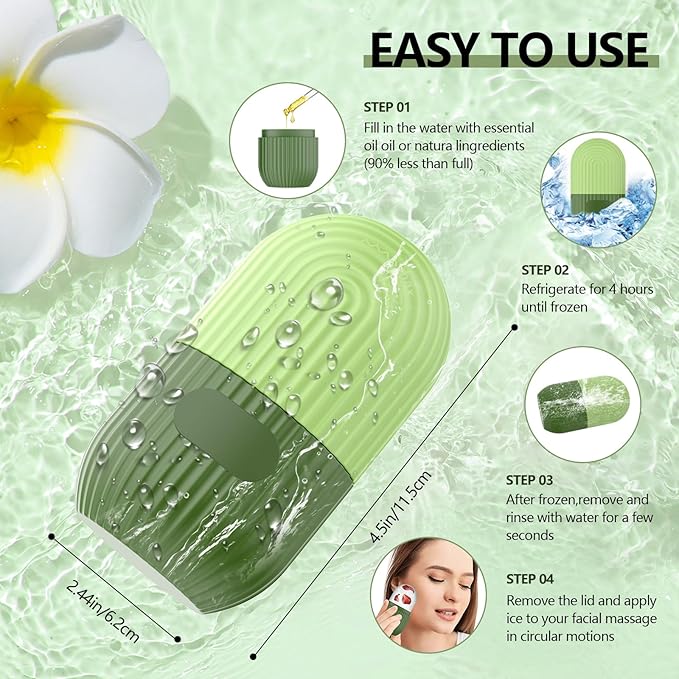 2pcs Ice Roller for Face and Eye, Silicone Ice Facial Roller Ice Holder, Face Ice Mold Skin Care, Face Icers Reusable Ice Cube Roller for Shrink Pores Anti Wrinkle Reduce Puffiness, Green Purple