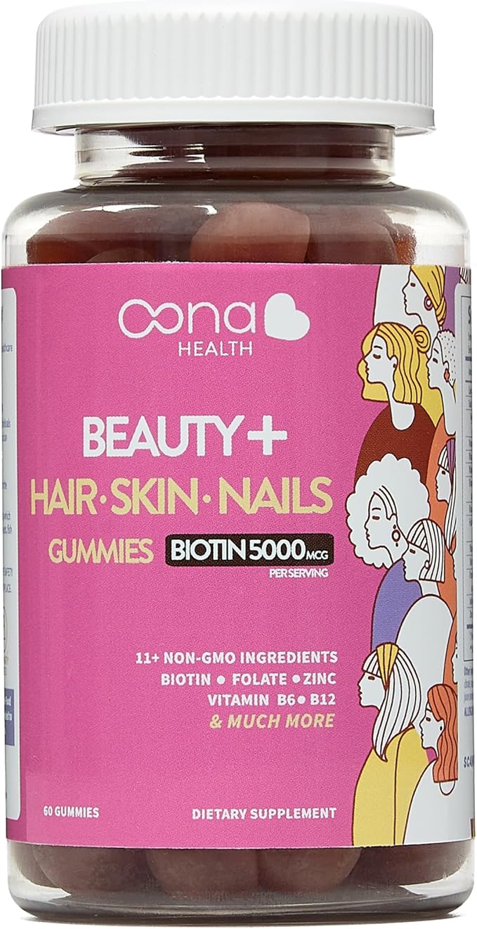 Beauty+ Hair Nails and Skin Vitamins - Biotin Gummies 5,000 Mcg - Folate - Vitamin B Complex B5, B6, B12 - Biotin Vitamins - Faster Hair Growth Gummies, Stronger Nails, Healthy Skin Care