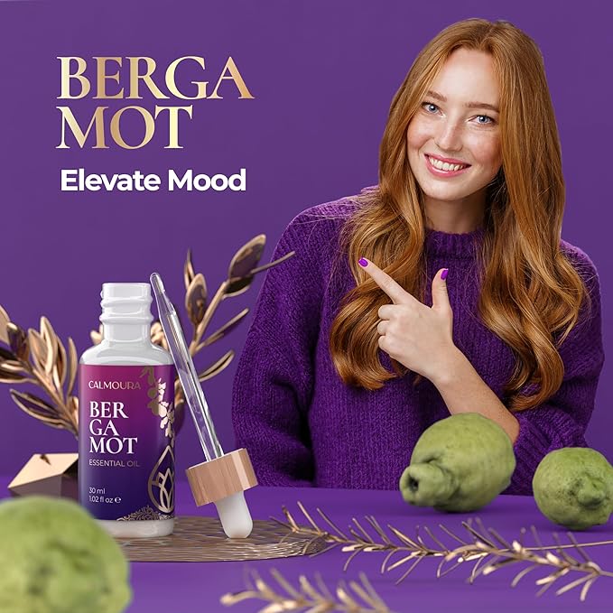 Premium Organic Bergamot Essential Oil (1 OZ) — Undiluted Organic Bergamot Oil for Diffuser Aromatherapy and Hair & Skin Care