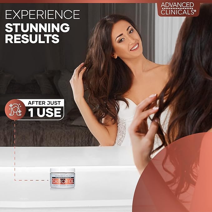 Advanced Clinicals Castor Oil Conditioning Hair Mask Natural Detangler & Hair Treatment W/Jamaican Black Castor Oil, Coconut Oil, & Biotin Repair For Color Treated, Dry, Or Damaged Hair, 12 Fl Oz