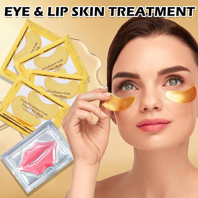 30 PCS Lip Mask Under Eye Mask 24K Gold Eye Mask,Moisturizing Nourishing Lip Mask for Dry Lips,Eye Patches for Puffy Eyes Dark Circles