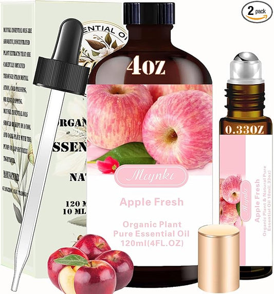 Apple Essential Oil - Apple Oil 4 Fl Oz & Essential Oil Roll On 10ML Essential Oil Set for Aroma Diffuser SPA Cleaning Massage Yoga DIY Candle Making DIY Soap Perfume Gift Home Fragrance