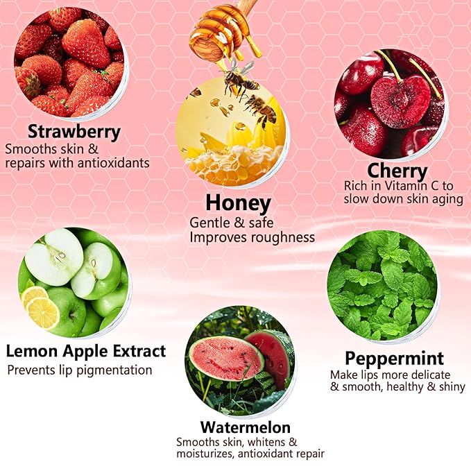 Bee Lip Balm Honey Pot, 6pcs Propolis Lip Mask Overnight Moisturizing Fruity Lip Balm with Stick, Hydrating Prevention Dry and Cracked Lip Scrubs Exfoliator Lip Care, Sleeping Lip Mask Hydrating (A#)