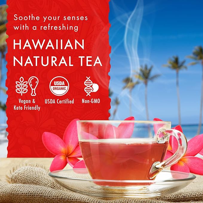 Hawaiian Natural Tea - Organic Hibiscus Bliss Herbal Tea, Caffeine-Free Hibiscus Tea, All-Natural and Antioxidant-Rich Wellness Tea, Vegan and Keto-Friendly, 60 Tea Bags