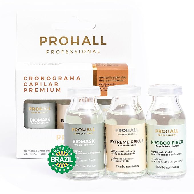 Prohall Cosmetic Ampollas Para el Cabello Maltratado Y Seco-Deep Conditioning Hair Mask for Damaged Hair Treatment - Hair Mask Protein Treatment - 3 Weeks - 3 Haircare Brazilian Ampoules Kit 1.5FLOz