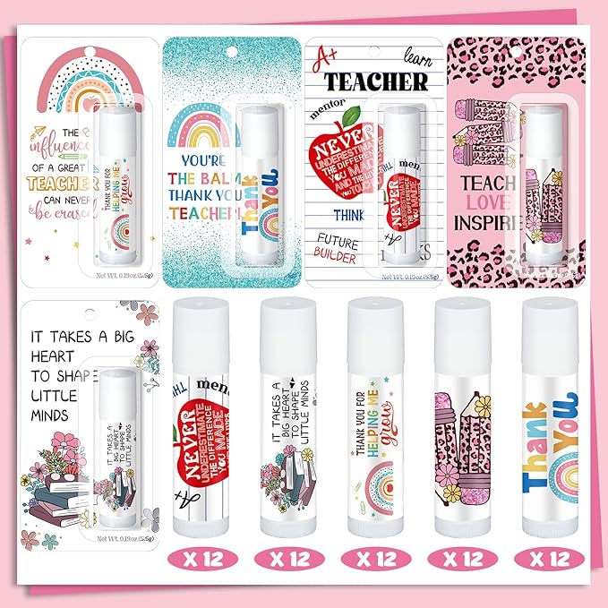 60 Pack Teacher Appreciation Gifts Bulk Lip Balms Teacher Week Employee Coworkers Team Thank You Gift Honey Flavor Balm Inspirational Motivational Graduation Party Gifts
