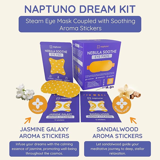 Naptuno 16 PCS Steam Eye Masks Disposable, Eye Fatigue Relief Self Heating Warming Eye Mask for Dry Eyes - Heated Sleep Mask Eyes SPA Relaxation, Office, Home, Travel Essentials with Aroma Stickers