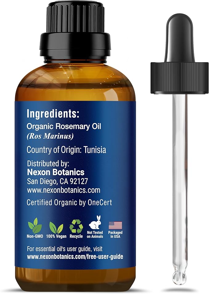 Organic Rosemary Essential Oil 30 ml - Pure, Natural Oil for Aromatherapy, Skin, and Hair Growth - Aceite de Romero - Nexon Botanics