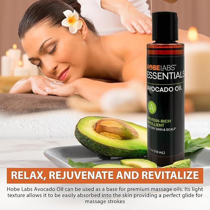 Hobe Labs Avocado Oil, 4 oz - Nourishes and Moisturizes Skin, Anti-Oxidants Relieve Inflammation, Protein Rich Emollient, Fights Early Signs of Aging