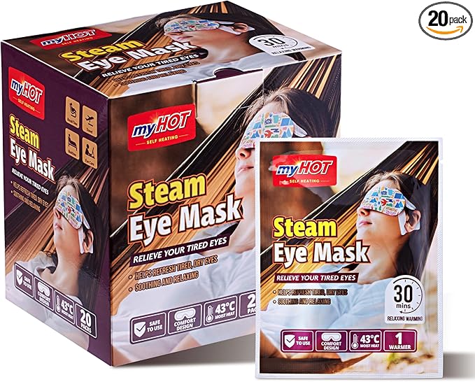 Steam Eye Mask 20 Pack – Warm Compress Eye Cover for Relief for Dry Eyes, Disposable, Sleeping Eye Heater, Spa, Relaxation, Made in Korea-TSA Compliant