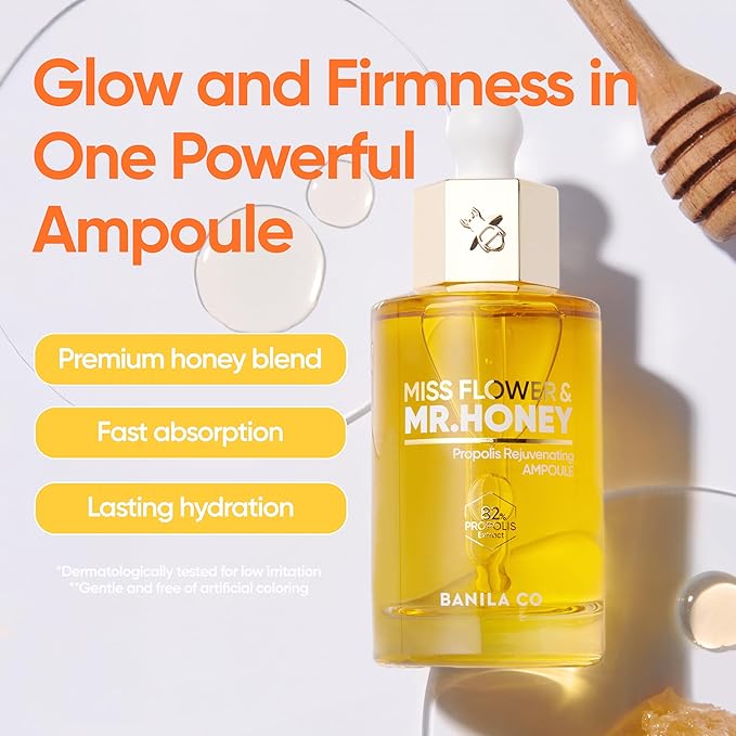 BANILA CO Miss Flower & Mr Honey Propolis Rejuvenating Ampoule | Nourishing Serum with Propolis Extract & Royal Jelly | Hydrating Korean Skincare Essence for Youthful Radiance (50ml / 1.01 fl oz)