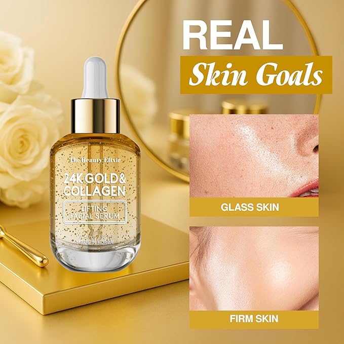Collagen Serum For Face with 24k Gold - Dermatologist Tested - Anti Aging, Ultra Hydrating, Fine Lines & Wrinkle Treatment - Clean Beauty Korean Skin Care for All Skin Types - 1.69oz
