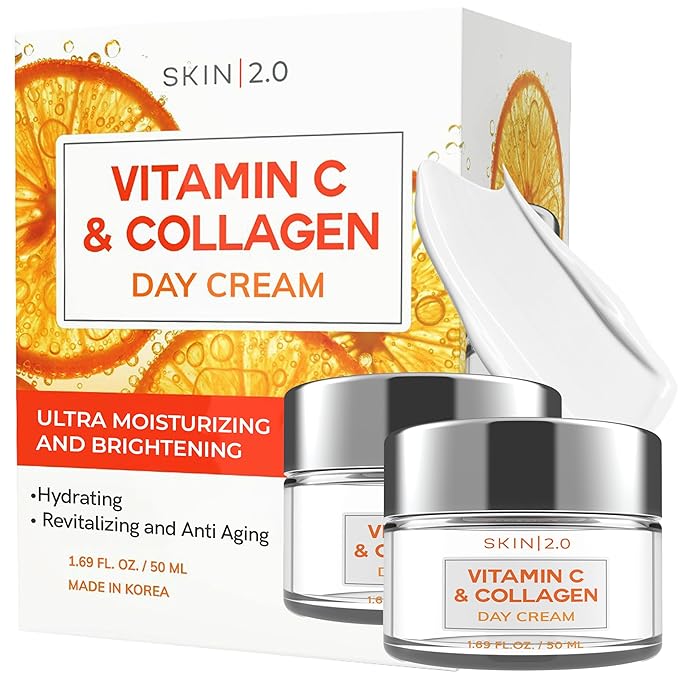 Vitamin C & Collagen Daily Face Moisturizer - Dermatologist Tested,Tightening, Brightening - Anti-Aging, Clean Beauty, Cruelty-Free Korean Skincare, All Skin Types - 1.69 Fl oz (2-Pack)