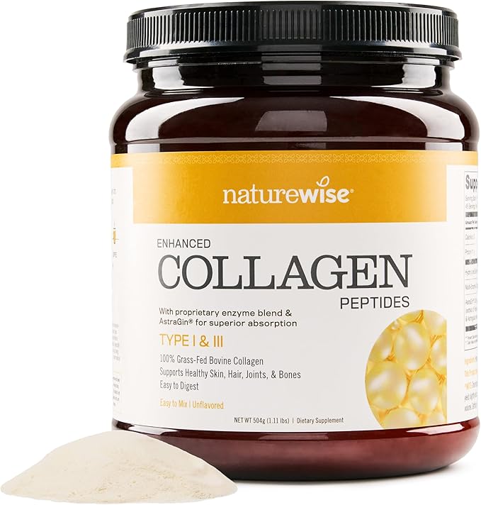 NatureWise Collagen Peptides Powder for Women - Type 1 & 3 Grass-Fed - Supports Hair, Skin & Nail Health - Non-GMO, Dairy & Soy Free, Unflavored - 45 Servings[45-Day Supply]