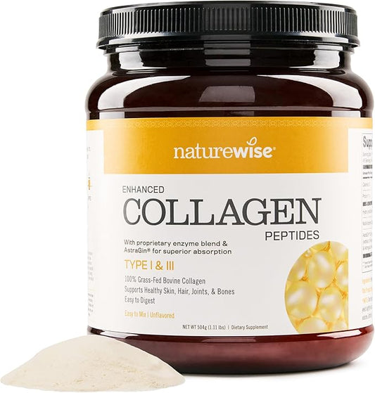 NatureWise Collagen Peptides Powder for Women - Type 1 & 3 Grass-Fed - Supports Hair, Skin & Nail Health - Non-GMO, Dairy & Soy Free, Unflavored - 45 Servings[45-Day Supply]
