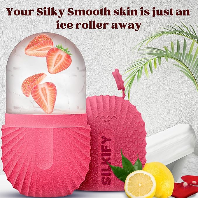 Ice Roller For Face - Facial Ice Roller for self Skin Care of all Types, Cold Face Ice Roller Facial Massager for Eye Puffiness relief, Wrinkles, Migraine & TMJ Relief Massager (Pink)