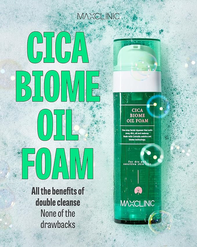 [K-Beauty] Cica Biome Oil to Foam - All-in-One Korean Face Wash Oil Based Foaming Facial Cleanser - Deeply Hydrating & Moisturizing Makeup Deep Cleansing Oil for Sensitive Skin (3.88 fl oz)