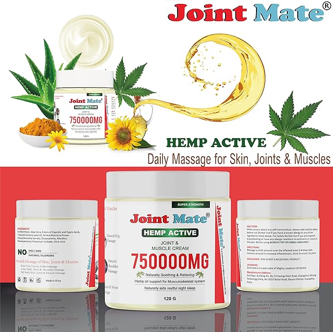 Hemp Cream HIGH Strength for Joint & Muscle Natural Massage Knee Hands Feet Shoulder Neck Lower Back- Non GMO- Clean- Organic Relief rub Balm