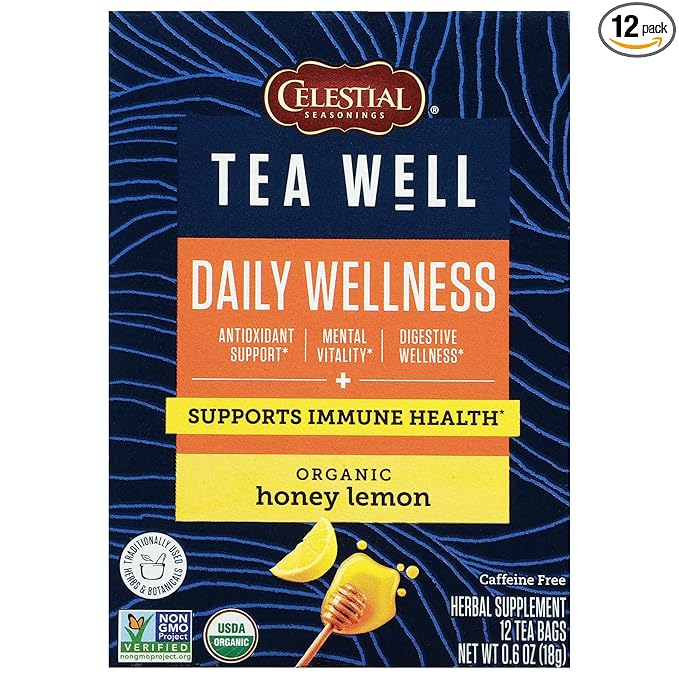 Celestial Seasonings TeaWell Herbal Tea, Daily Wellness, Organic Honey Lemon, 12 Count