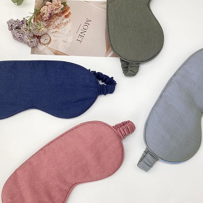 Pure Linen Eye Mask, 100% Linen Eye Mask for Girls,Travel Breathable Sleep Mask,Adjustable Strap, Hypoallergenic, Cooling with Travel Bag Gift Package(Navy)