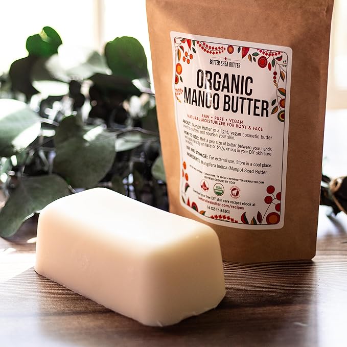 Organic Mango Butter 1lb - Raw Organic Unrefined Mango Seed Butter for Skin Care, Body Butter & Hair - Pure Mango Butter Cold Pressed for Soap Making, Mango Lotion | Natural Skin Moisturizer