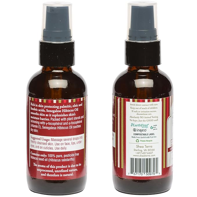 Shea Terra Organics Senegalese Hibiscus Cold Pressed Extra Virgin Oil | Hair Conditioner, Anti-Aging, Vitamin E Oil | Dry/Mature Skin Types - 2 oz