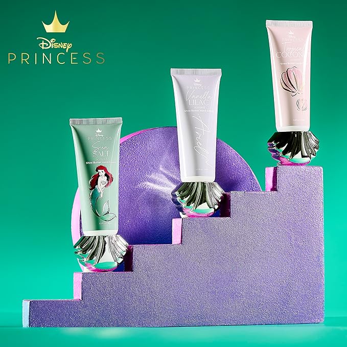 Belle Maison Disney Mermaid Ariel 3pc Hand Cream Set - Tropical Coconut, Sea Salt, Vanilla Lilac Scented, 30 ML / 1.01 FL OZ Each, Hand Cream Set