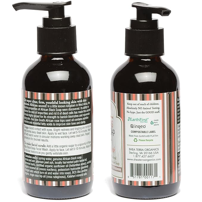Shea Terra Organics Rose Hips Black Soap Deep Pore Facial Wash | Anti-Aging, Anti-Acne Wonder Soap | All Skin Types - 4 oz