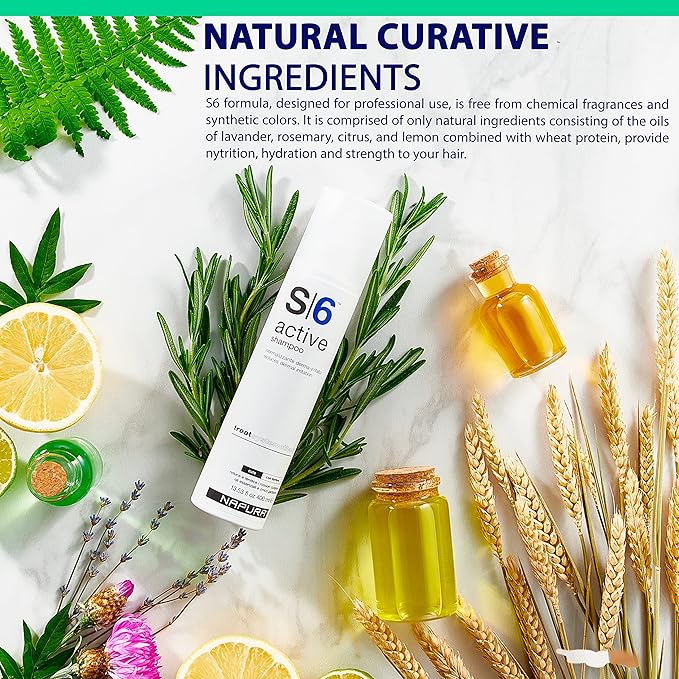 NAPURA S6 Active Professional Anti Dandruff Shampoo with Tea Tree Oil, 1% Zinc and 1% Salicylic Acid - Natural Itchy Scalp Treatment (13.53 fl oz) for Men and Women